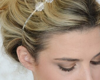 Silver Hair Band - Bridal Hair Band - pearl hair band - Wedding Hair Accessory - Bridesmaid Hair Accessory - Hair jewelry - Flower Hair Band