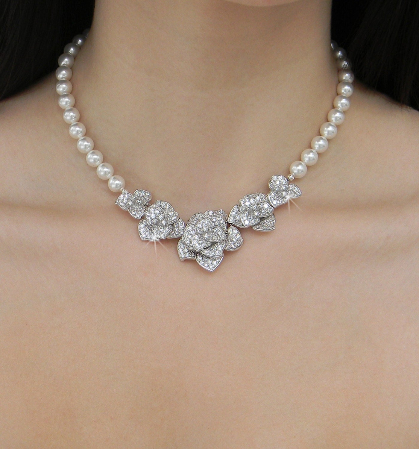 Bridal Jewelry SET Swarovski Wedding Necklace Flower