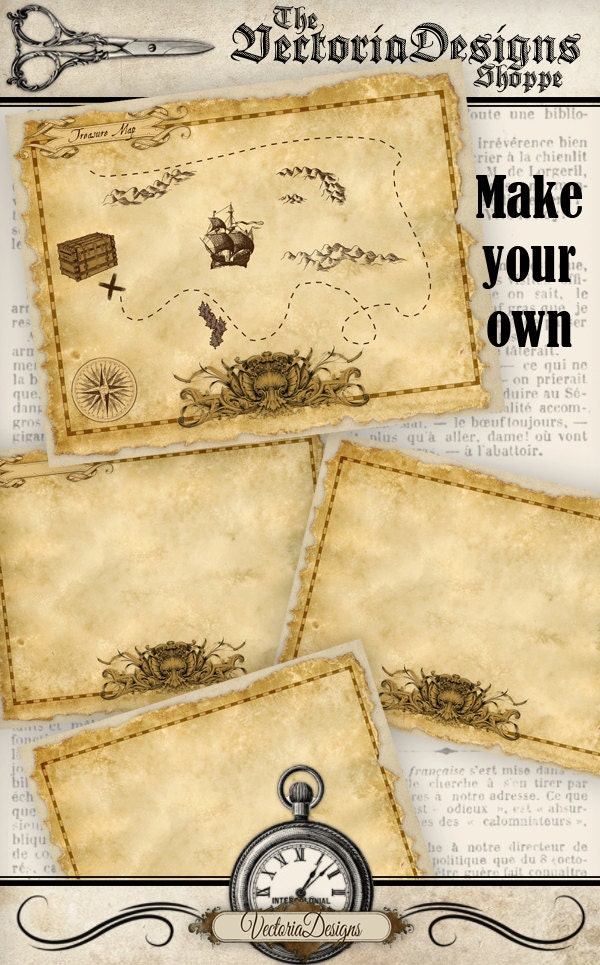 treasure map digital scrapbooking kit vintage printable images