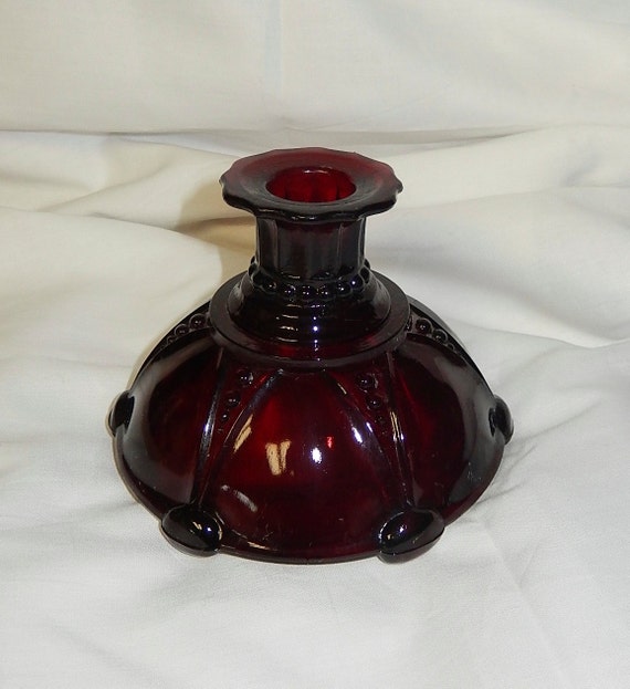 Vintage AVON RED candle holder 1980 collectible red glass