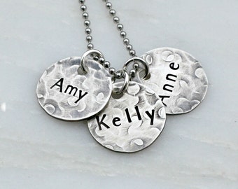 Jewelry for Men - Mens Rustic Necklace - Great Father's Day Gift Idea - Hammered Coin Necklace - Mens Necklace with Names