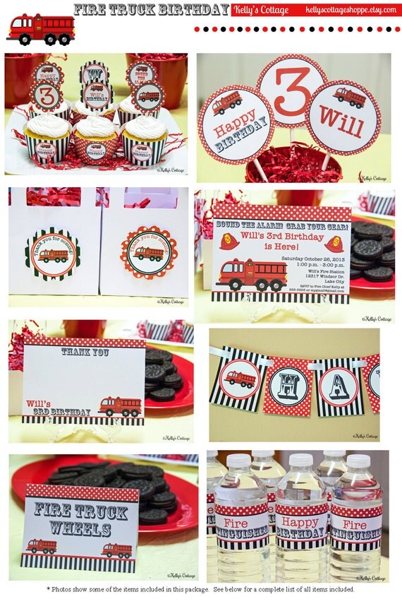 Fire Truck Birthday Party Mini Package...Custom, Printable DIY Package Il_570xn