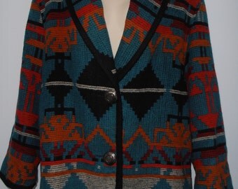 1980 Misses Coat Jacket Outerwear Wool Blend Coat Aztec Coat Hipster ...