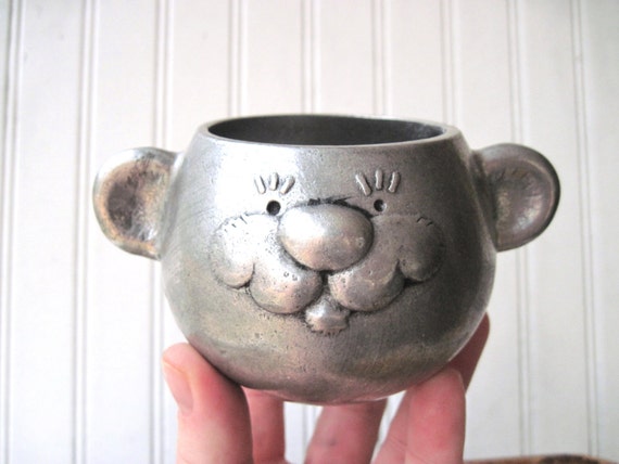 baby bear cup with  wilton vintage pewter decor ears cup pewter nursery baby Vintage