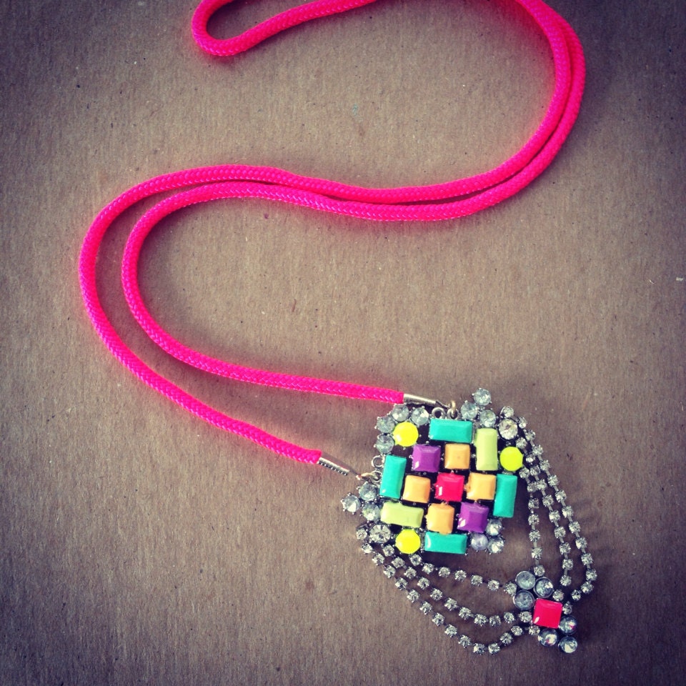 Neon pink cord necklace by LOLAjewelryd on Etsy