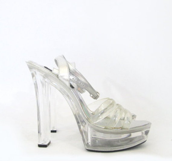 SALE 90s MEGA Platform Clear Lucite Plastic Jelly Heels