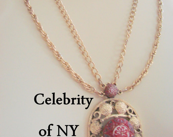 CELEBRITY N.Y Festoon Boho Cranberry Red Necklace / Swag / Designer Signed / Vintage Jewelry / Jewellery