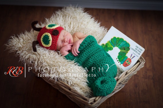 crochet pattern caterpillar hungry very and   Very HUNGRY newborn cocoon hat CATERPILLAR prop photography