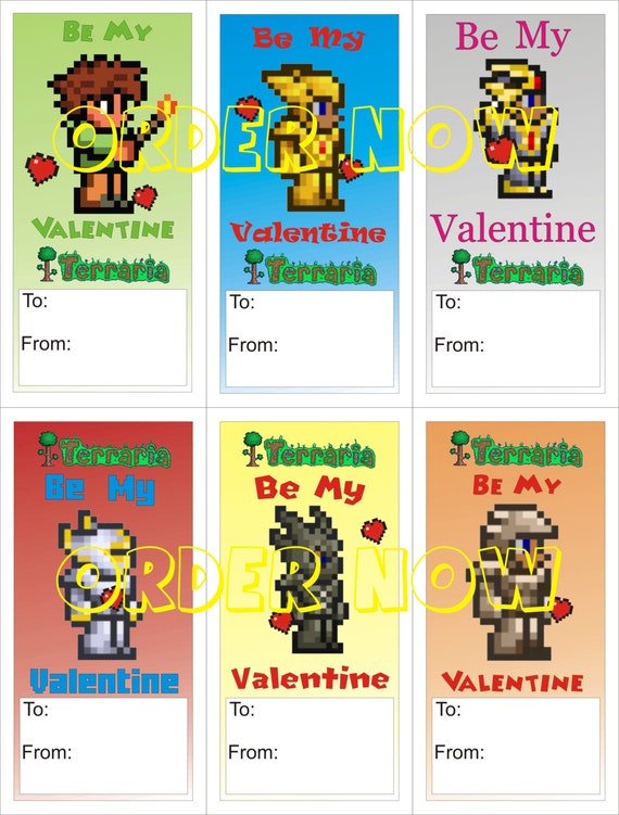 Terraria Valentines DIY printable pdf by Aluminumguy on Etsy