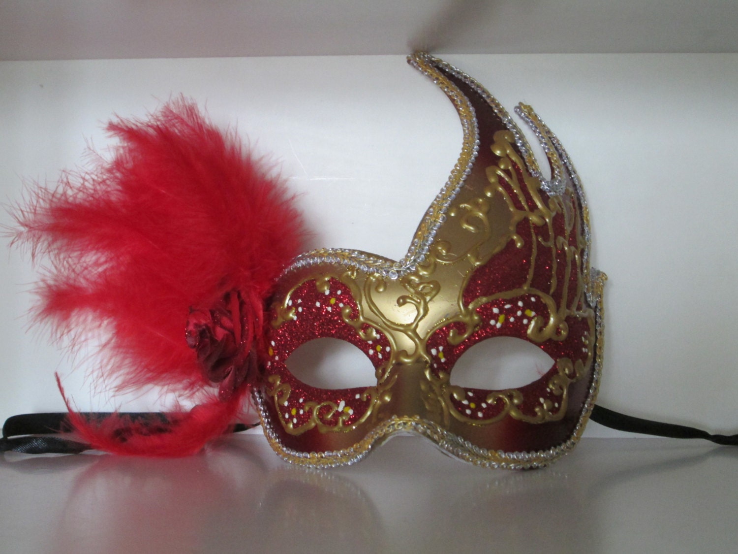 Red and Gold Masquerade Mask Mardi Gras Women's Costume by ZTenEva