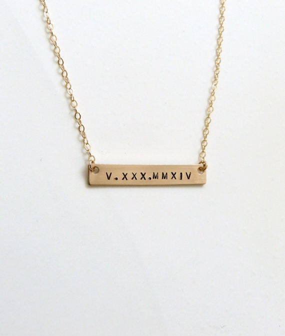 Personalized Bar Necklace Roman Numeral Date Necklace Initial Necklace Bridesmaid Gifts Monogram Necklace