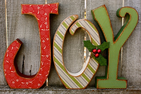 Christmas JOY Chunky Wood Letters by ladybugsspot on Etsy