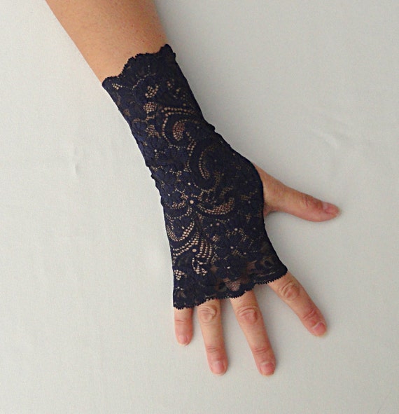 Navy Lace Gloves Blue Lace Gloves Navy Blue Fingerless