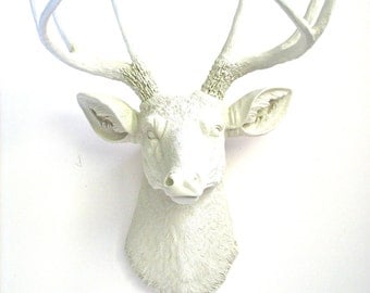 Off-White/Cream Faux Taxidermy Deer Head: Deerman the Deer Head wall mount wall hanging home decor