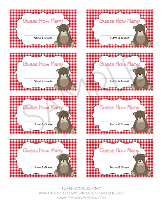 216 New baby shower game guess how many 741 Teddy Bear Picnic Guess How Many Printable Baby Shower Game   Instant   