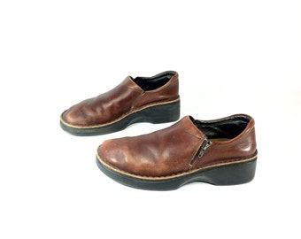 Italian Leather Ankle Boots 9 - Brown Platform Boots 9 - Slip On Boots 9 - Minimal Ankle Boots 9