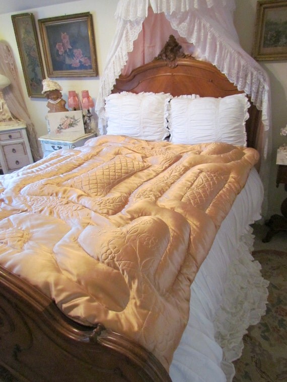 Vintage Liquid Satin Eiderdown Quilt Copper/Peach Hollywood