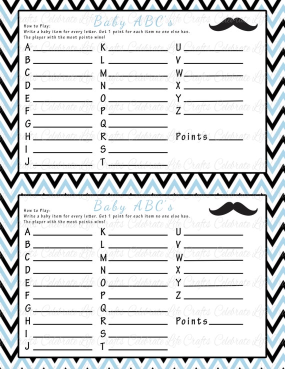 Printable Abc Baby Shower Game