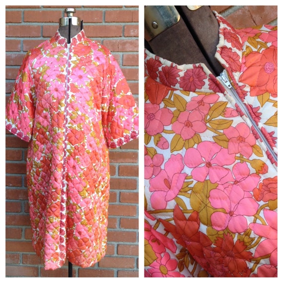 Quilted Robe House Coat Pink Floral Robe
