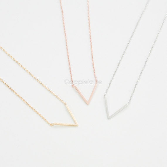 chevron necklace in gold silver or rose gold V by applelatte