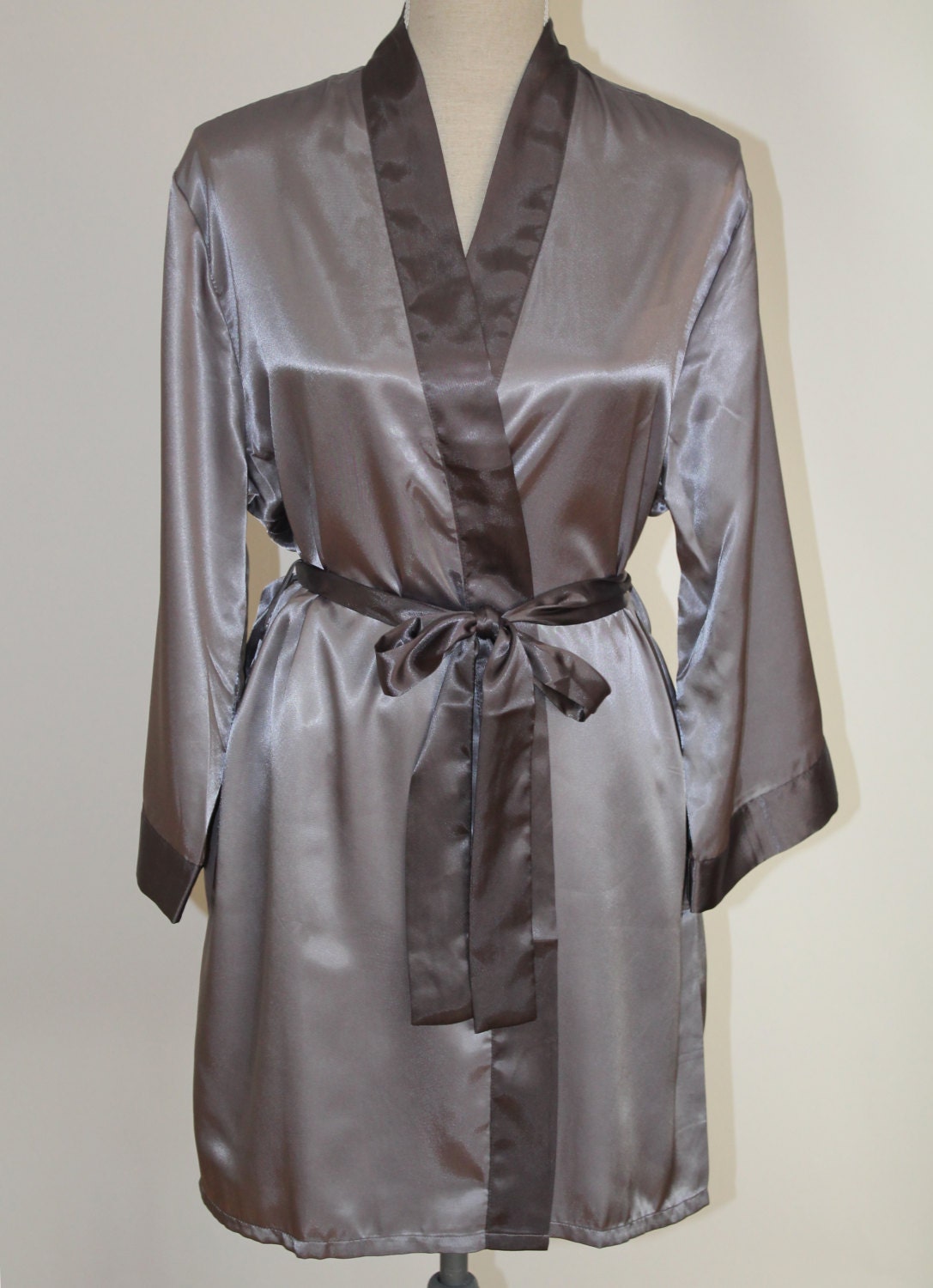 Satin Robe Two colors: Charcoal and grey gray QUALITY the