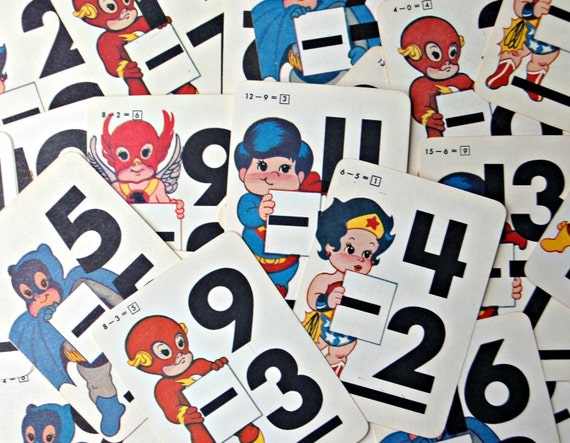 RARE Vintage DC Comics Super Jrs Subtraction Flash Card Set
