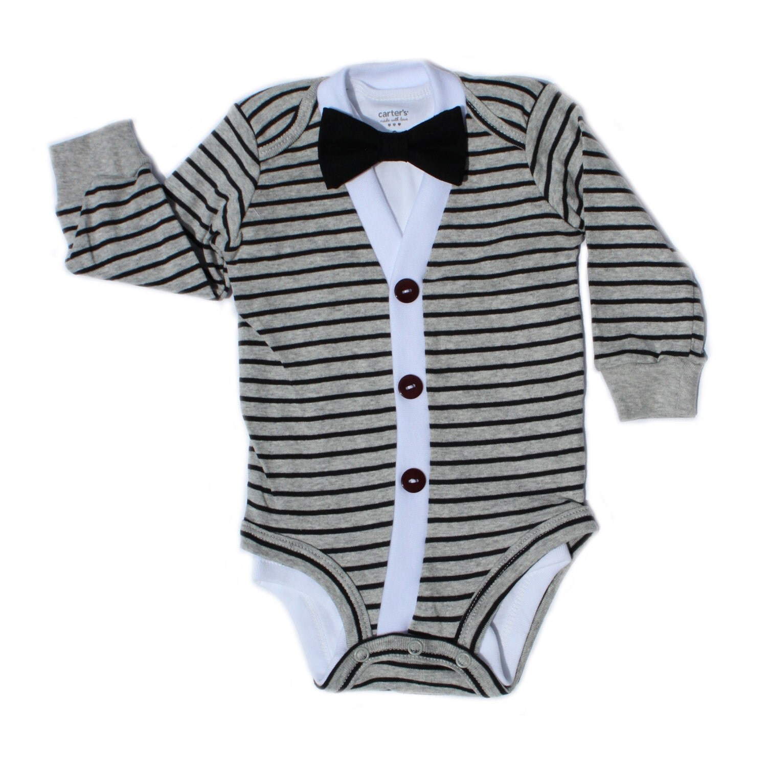 Baby Cardigan and Bow Tie Set Trendy Baby Boy Grey Stripes