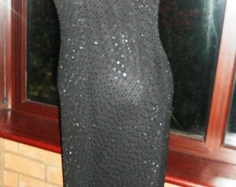 Fully sequined beaded black prom cocktail evening dress fully lined size uk10 and usa size6