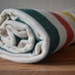 Vintage Wool L.L. Bean Maine Blanket. LL Bean Large Stripe Wool Blanket. Hudson Bay Wool Blanket. Green Red Yellow Stripes.