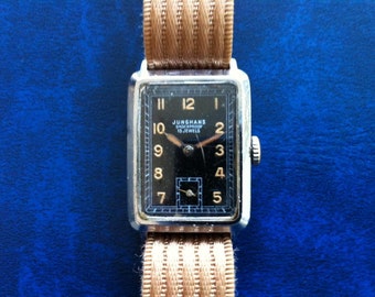 Vintage Junghans Rectangular Watch - Men's Black Dial Sub Second Hand ...