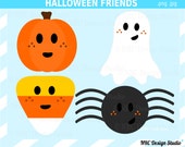 CIJ SALE - Halloween Clip Art - Cute Halloween Friends Clip Art - Digital Halloween Clipart - Cute, Pumpkin, Ghost, Candy Corn, Spider Il_170x135