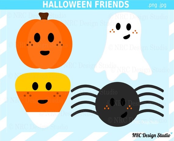 Halloween Clip Art - Cute Halloween Friends Clip Art - Digital Halloween Clipart - Cute, Pumpkin, Ghost, Candy Corn, Spider Il_570xn