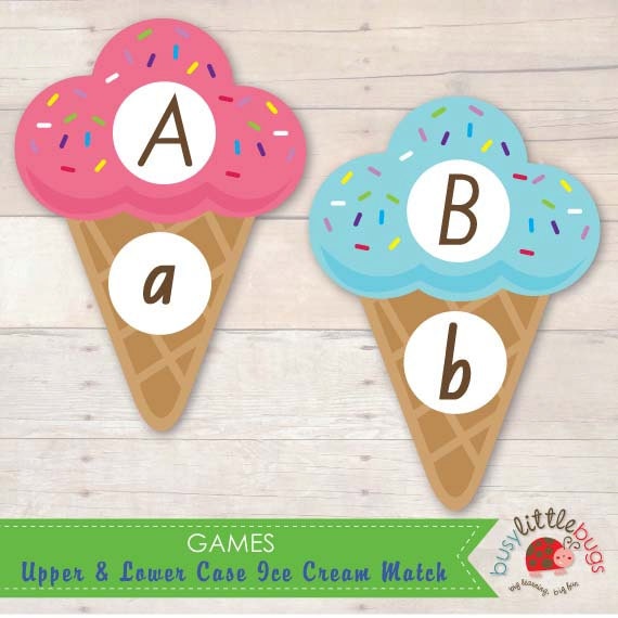 upper lower case alphabet ice cream by busylittlebugsshop