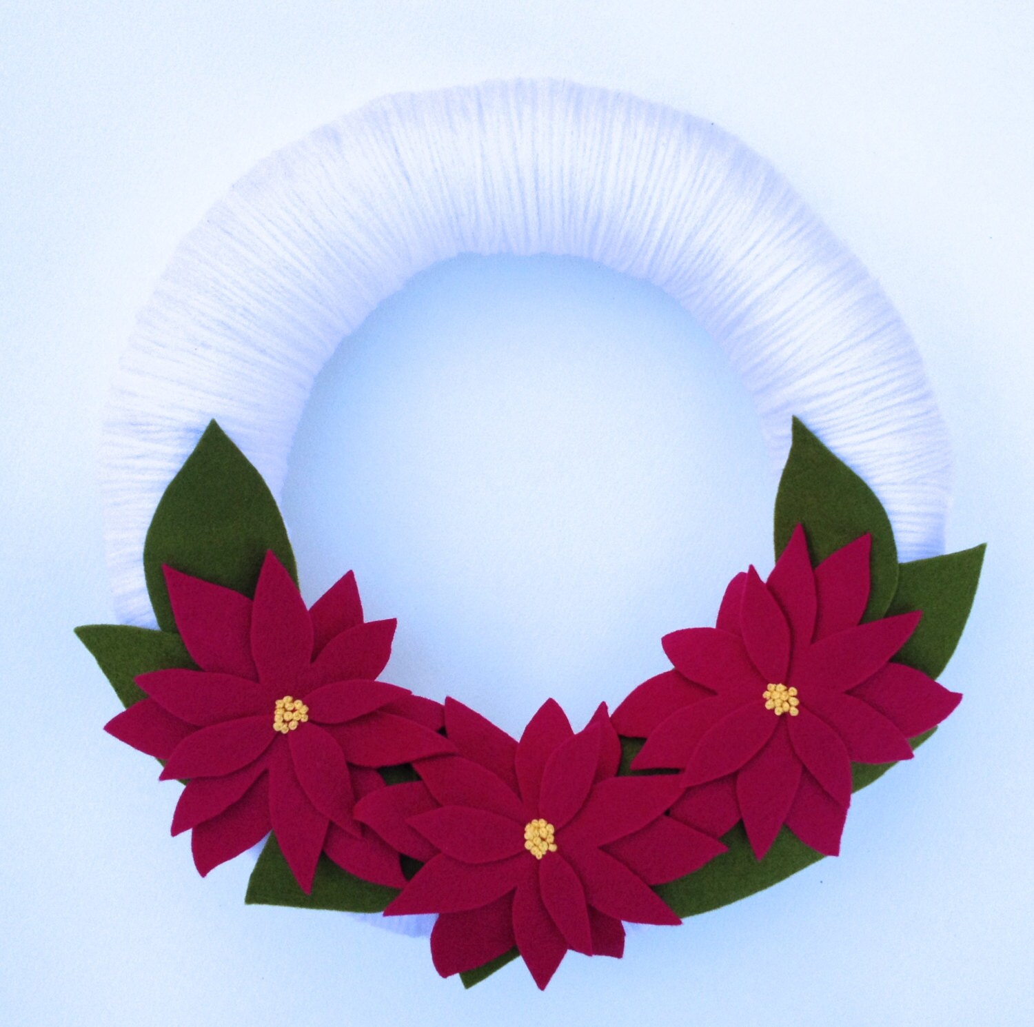 White and Pink Poinsettia Yarn Wrapped Christmas Wreath