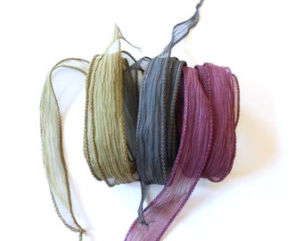 Hand dyed Silk Ribbon for bracelet necklace - Set of 3 - sepia - taupe - blackbrown