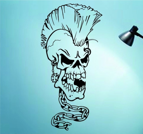 Items similar to Mohawk Skull Wall Vinyl Decal Sticker Art Graphic ...