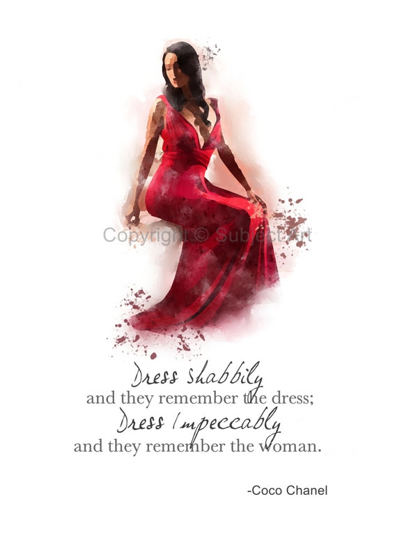 Red Dress Coco Chanel Quote Art Print 'Dress by SubjectArt