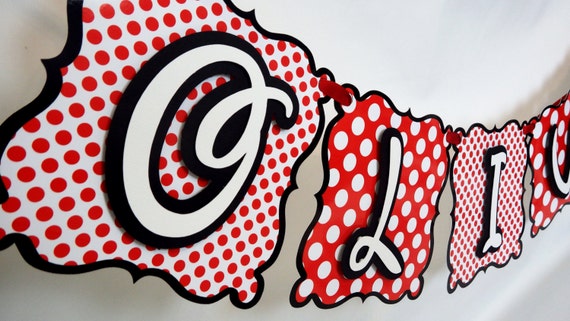 Name Banner. MINNIE MOUSE> Red Theme. Red, White, Black Polka Dots. 1 pc. CUSTOMIZED. 001 Il_570xn