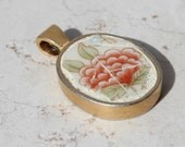 Just Peachy - Mosaic Pendant, Mosaic Jewelry, Mosaic Art, Wearable Art, Broken China Jewelry, Broken China Pendant, Mosaic Art Pendant