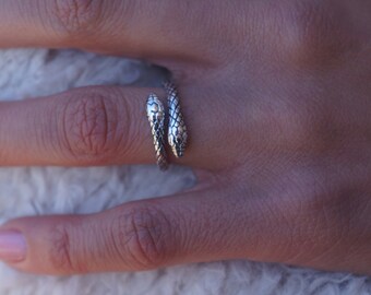 50% OFF - Sterling Silver Snake Ring - Couples Eternity Ring - Double Wrap Snake Ring - Open Ring - His & Her Ring - Hypoallergenic Ring