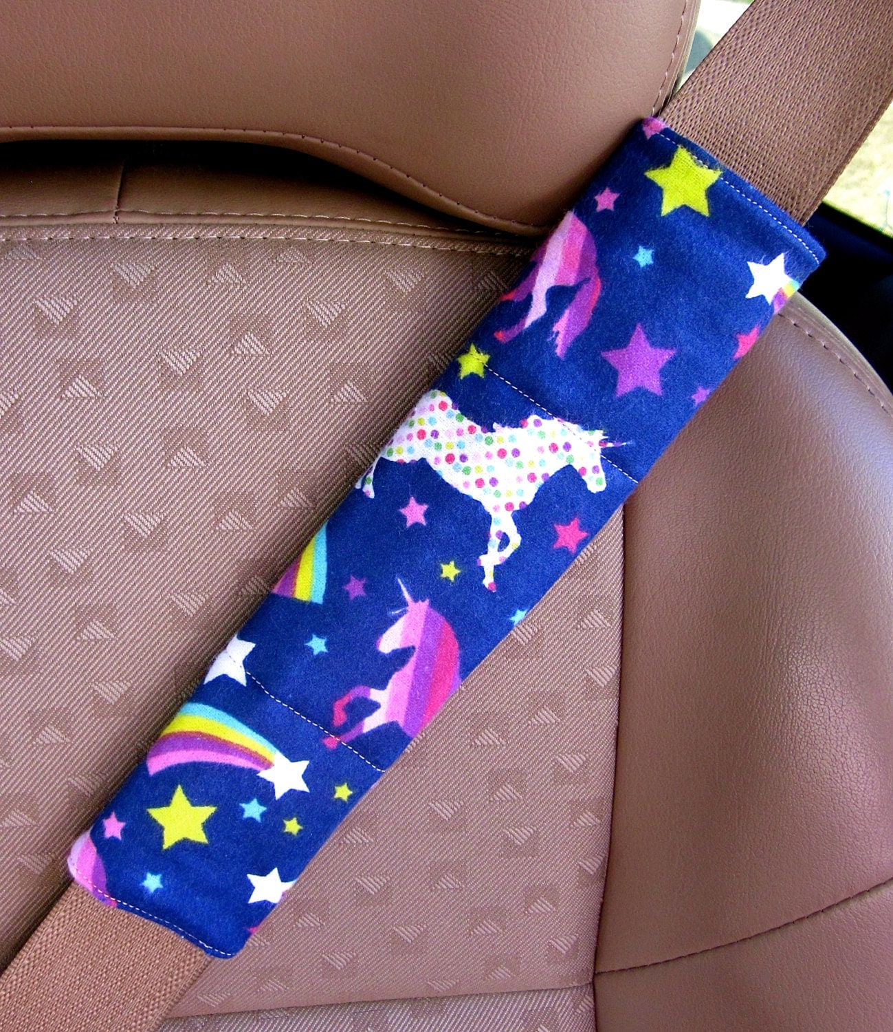 Seat Belt Strap Cover Colorful Unicorns with Rainbows and