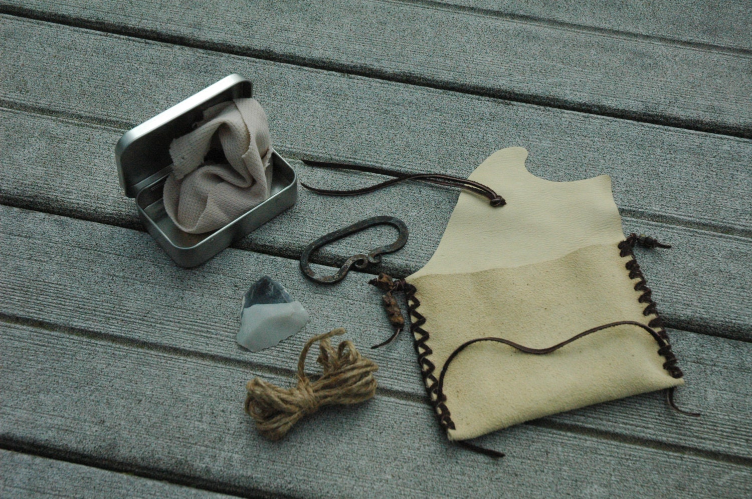 Flint and Steel Fire Starting Kit in a Buckskin Pouch