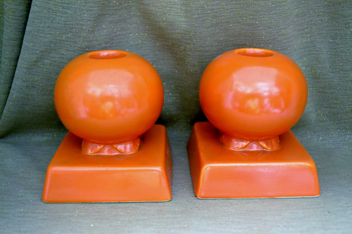 Retro Bright Orange Candle Holders