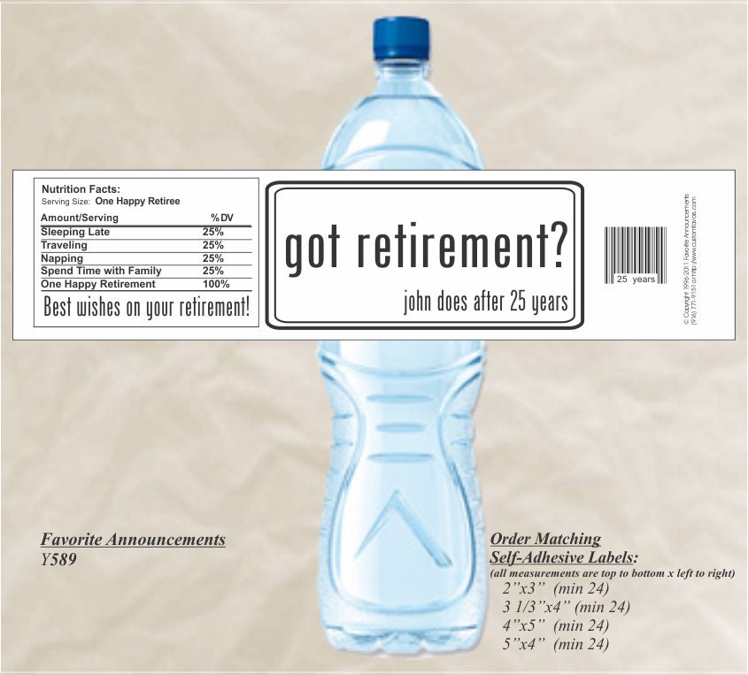 retirement labels water bottle labels custom labels