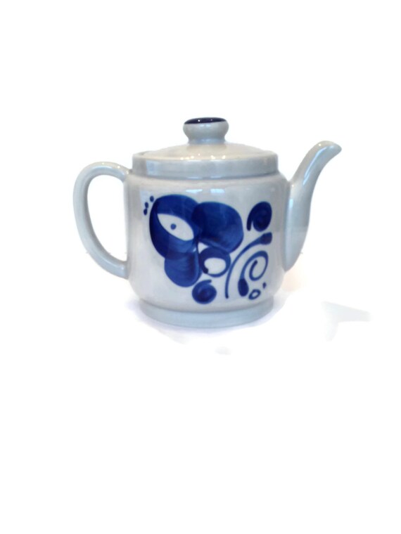 Vintage European teapot blue floral pottery stoneware gifts for mom