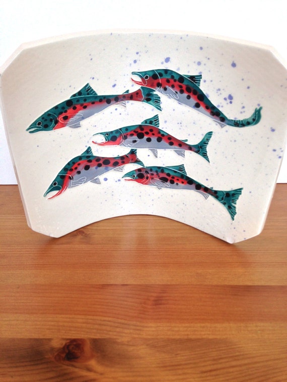 Ceramic serving dish trout decoration unique fish plate gifts for dad