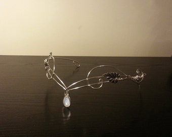 rainbow moonstone, tiara, elven headpiece, circlet, forehead crown, medieval leaf