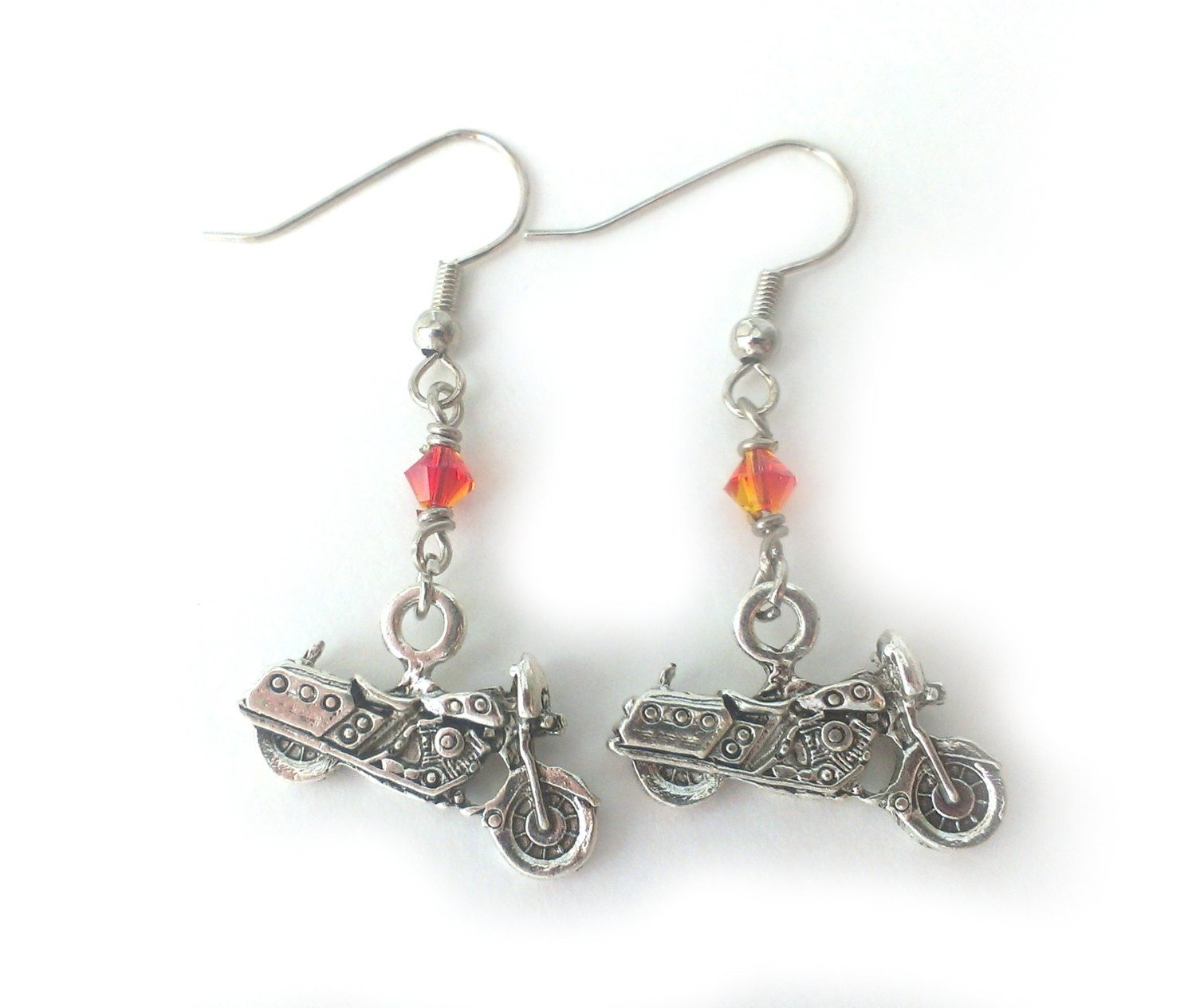 Motorcycle Earrings Biker Earrings Red Motorcycle Earrings