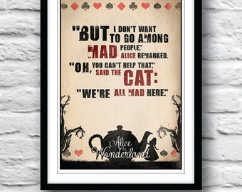 Alice in Wonderland, Quote Poster, Typographic Print, Wall Decor, Lewis Carroll, Literature art, Minimalist