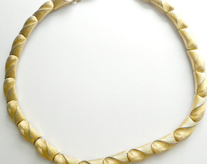 Vintage Trifari Gold Tone Necklace Brushed Gold Tone Choker Signed 14" 1970s Jewelry